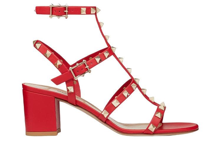 Valentino Rockstud Leather Ankle Strap Sandals Women's Red 4