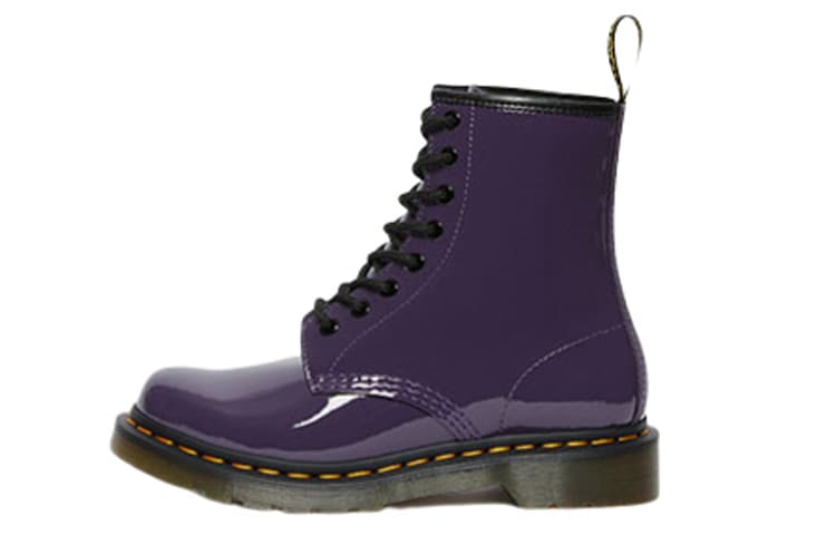 Dr.Martens Lens Patent Leather 8 Martin Boots Black Purple Women's 2