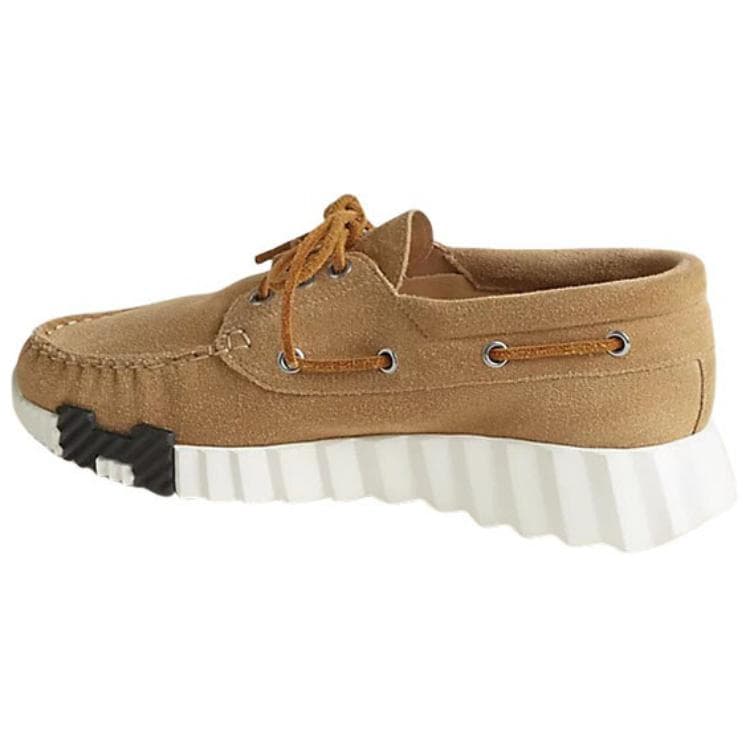 HERMES 'Ketch Ketch' Goatskin Color Block Pattern Round Toe Lace-Up Low-Top Casual Shoes 4cm Women's Brown 6