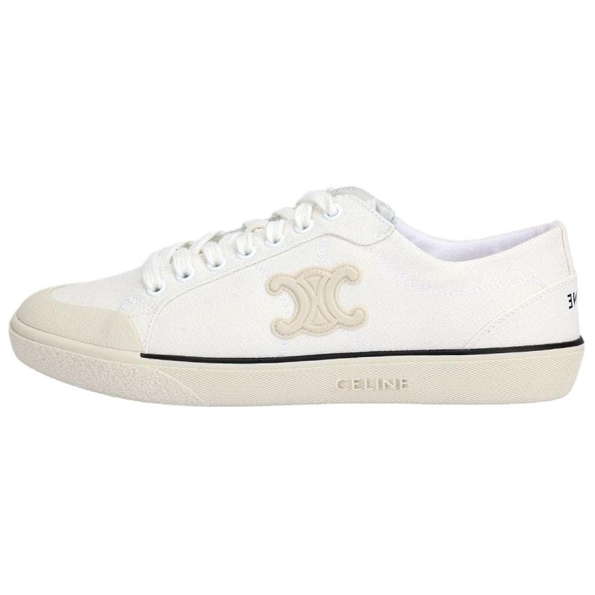 CELINE Triomphe Round Toe Lace-Up Low-Top Canvas Shoes Women's White 2