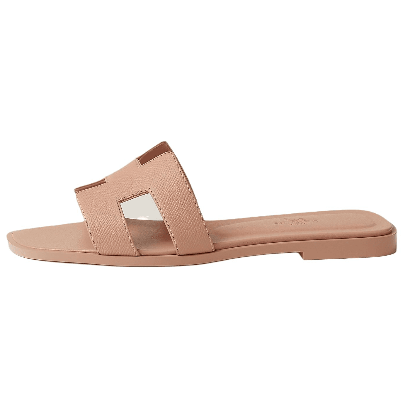 HERMES Oran Calfskin H-Design Flat Open-Toe Slide Sandals Women's Beige 2