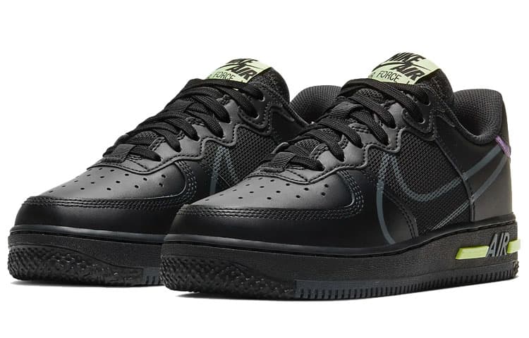 Nike Air Force 1 Low React Black Violet Star Barely Volt GS 6