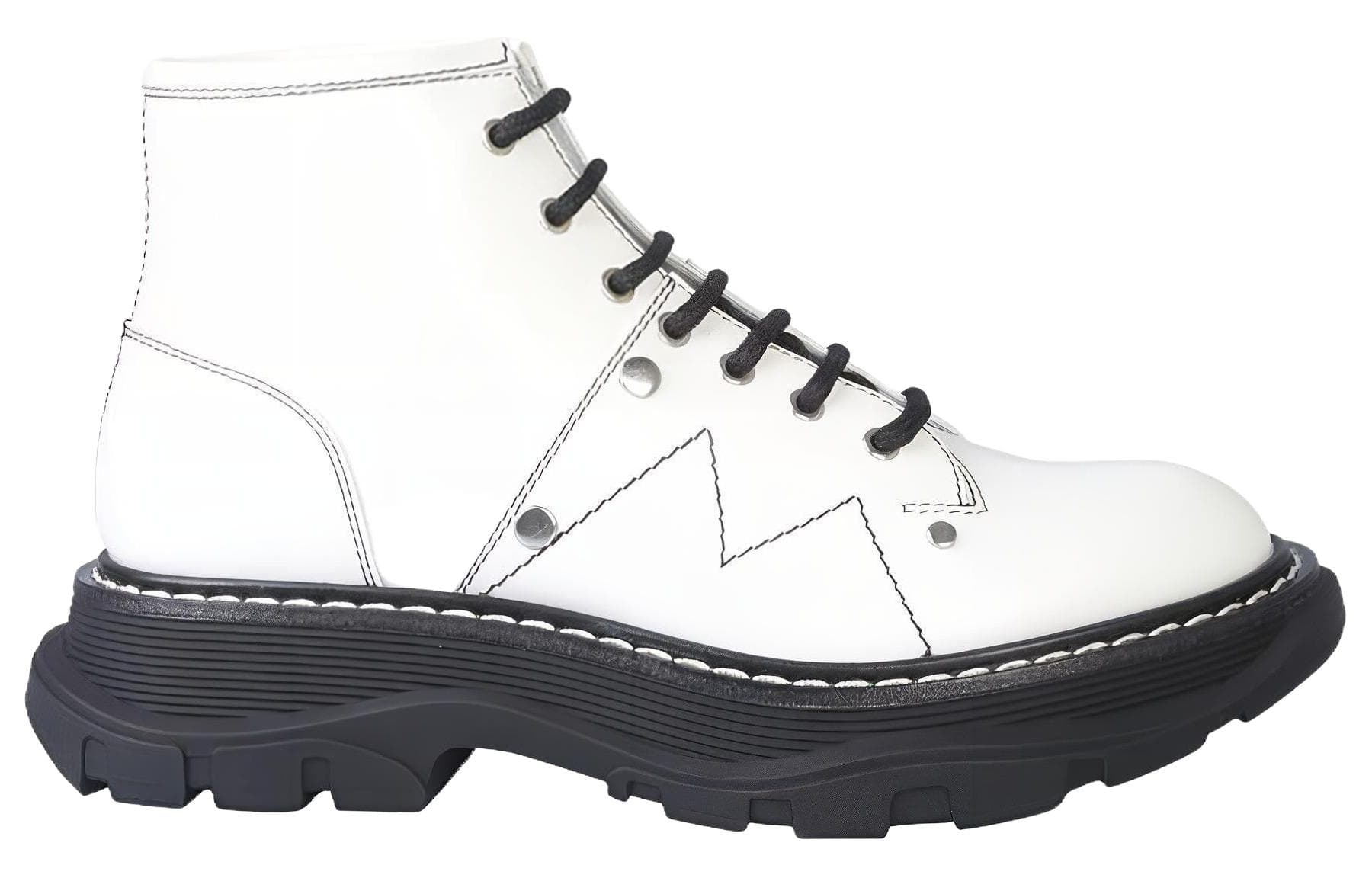 Alexander McQueen Tread Slick Lace Up Boot Ivory Black Women's 4