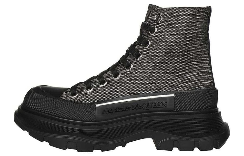 Alexander McQueen Tread Slick Lace Up Boot Black Silver Women's 2