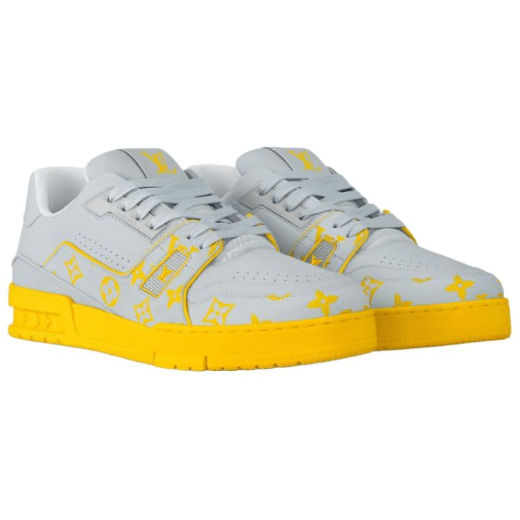 LOUIS VUITTON Trainer Calf Leather Round Toe Lace-Up Low-Top Skate Shoes Men's Gray 5