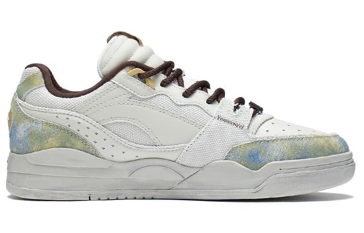 LiNing Moon White Slip-Resistant Cushioning Wear-Resistant Lightweight Low-Top Skateboard Shoes Unisex White Green 3