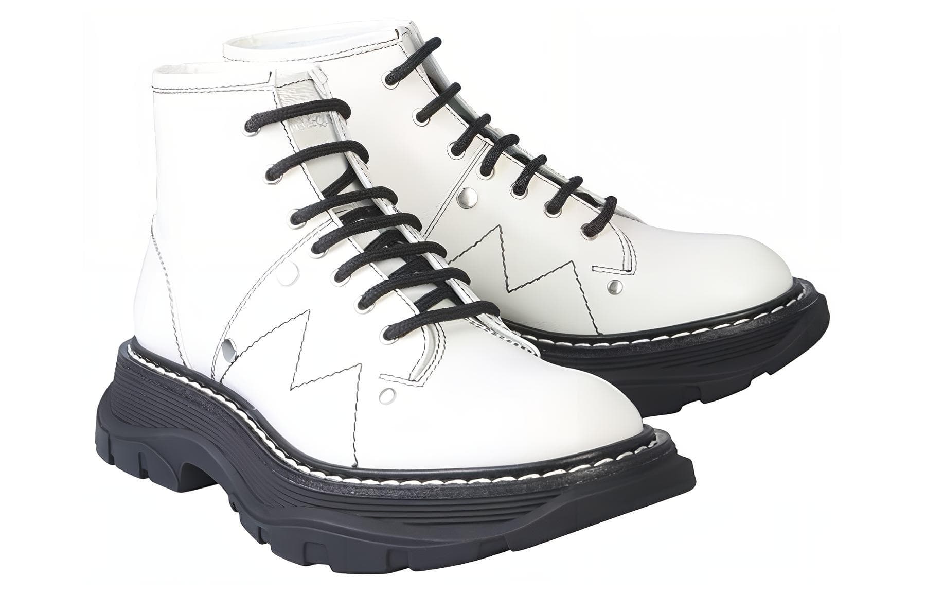 Alexander McQueen Tread Slick Lace Up Boot Ivory Black Women's 6