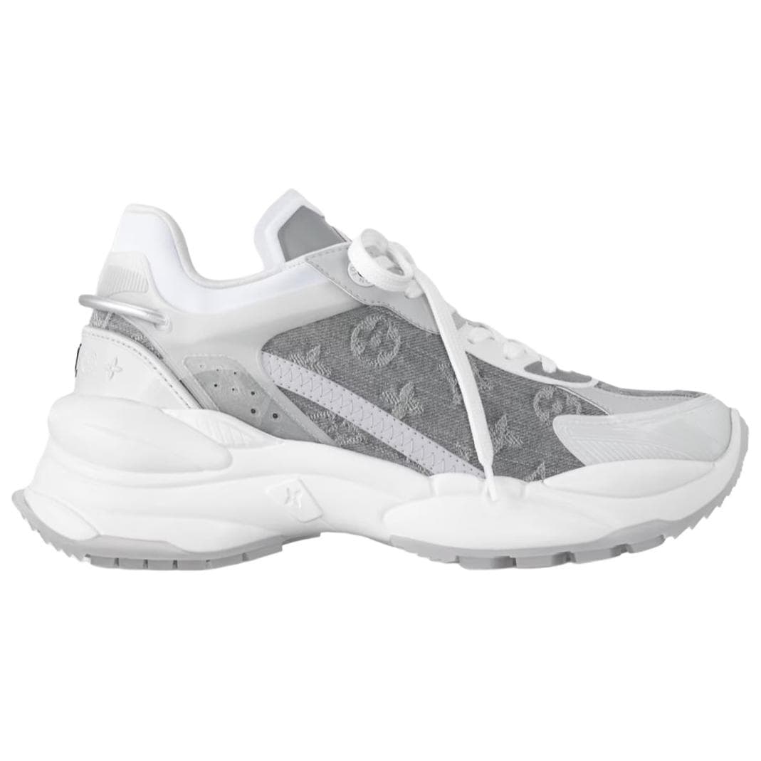 LOUIS VUITTON Run 55 Denim Round Toe Lace-Up Low-Top Dad Shoes Women's Gray 4