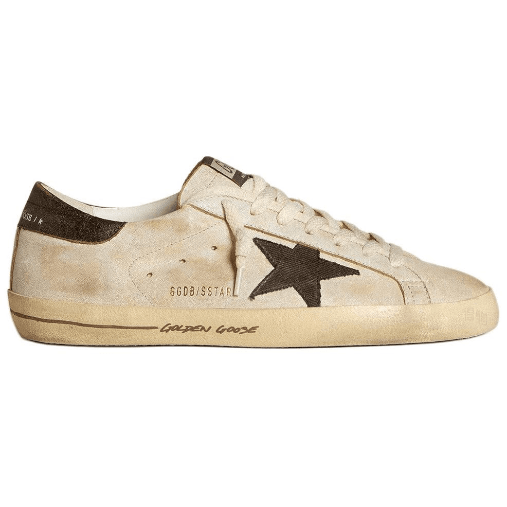 Golden Goose Super-Star Leather Cotton Denim Star Pattern Low-Top Sneakers Men's Beige 3