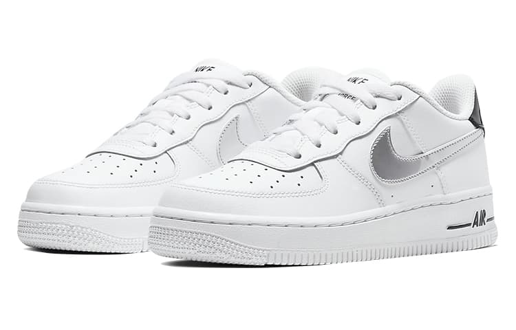 Nike Air Force 1 Low White Black Metallic Silver GS 5