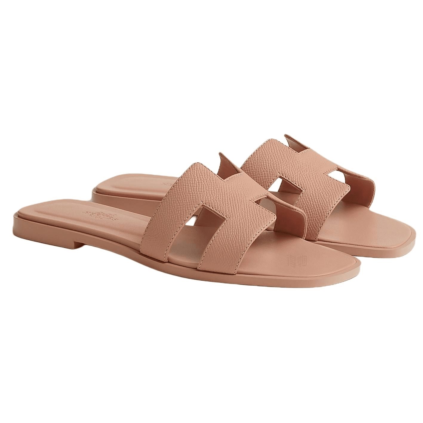 HERMES Oran Calfskin H-Design Flat Open-Toe Slide Sandals Women's Beige 5