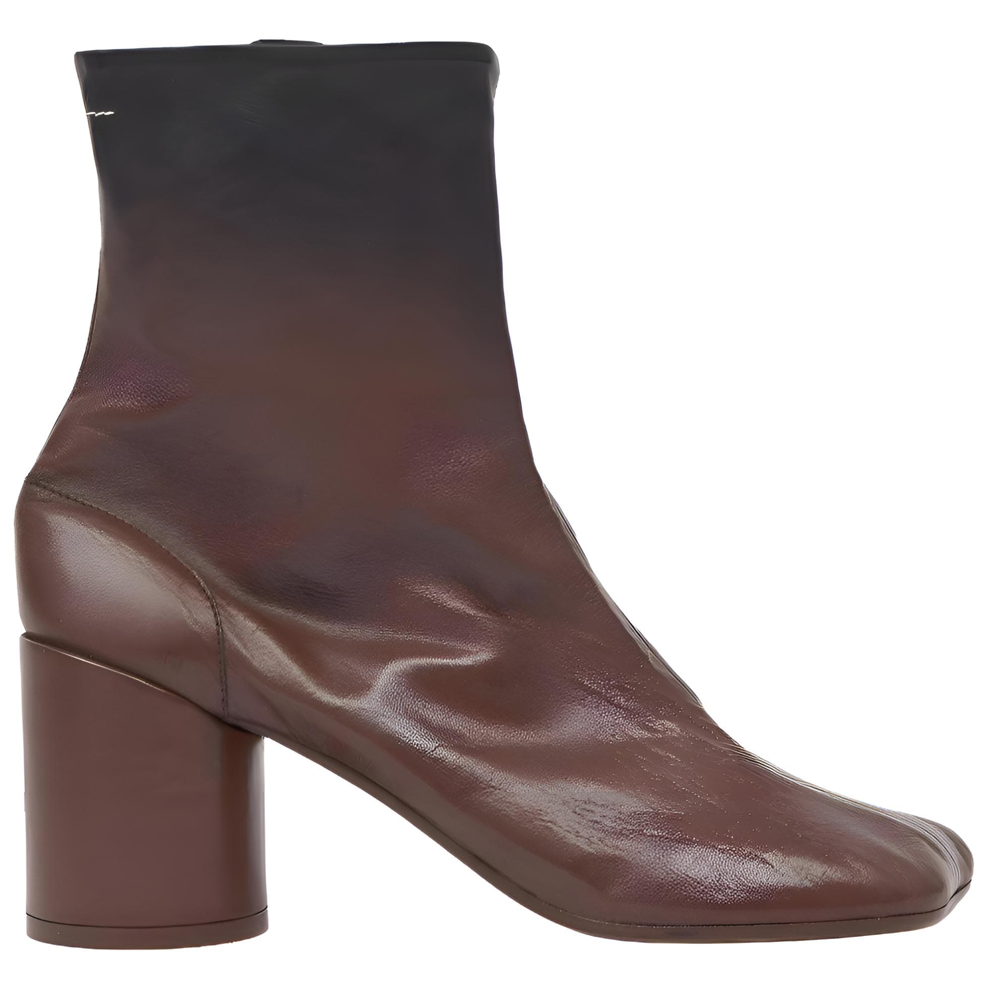 MM6 Maison Margiela Lambskin Chunky Heel Zip Ankle Boots 9cm Women's Brown 3