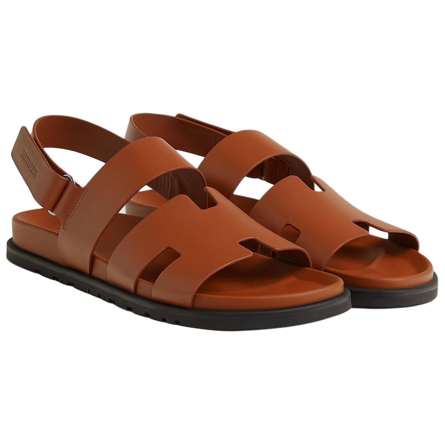 HERMES Genius Calfskin Open-Toe Strap Sandals Men's Brown 6