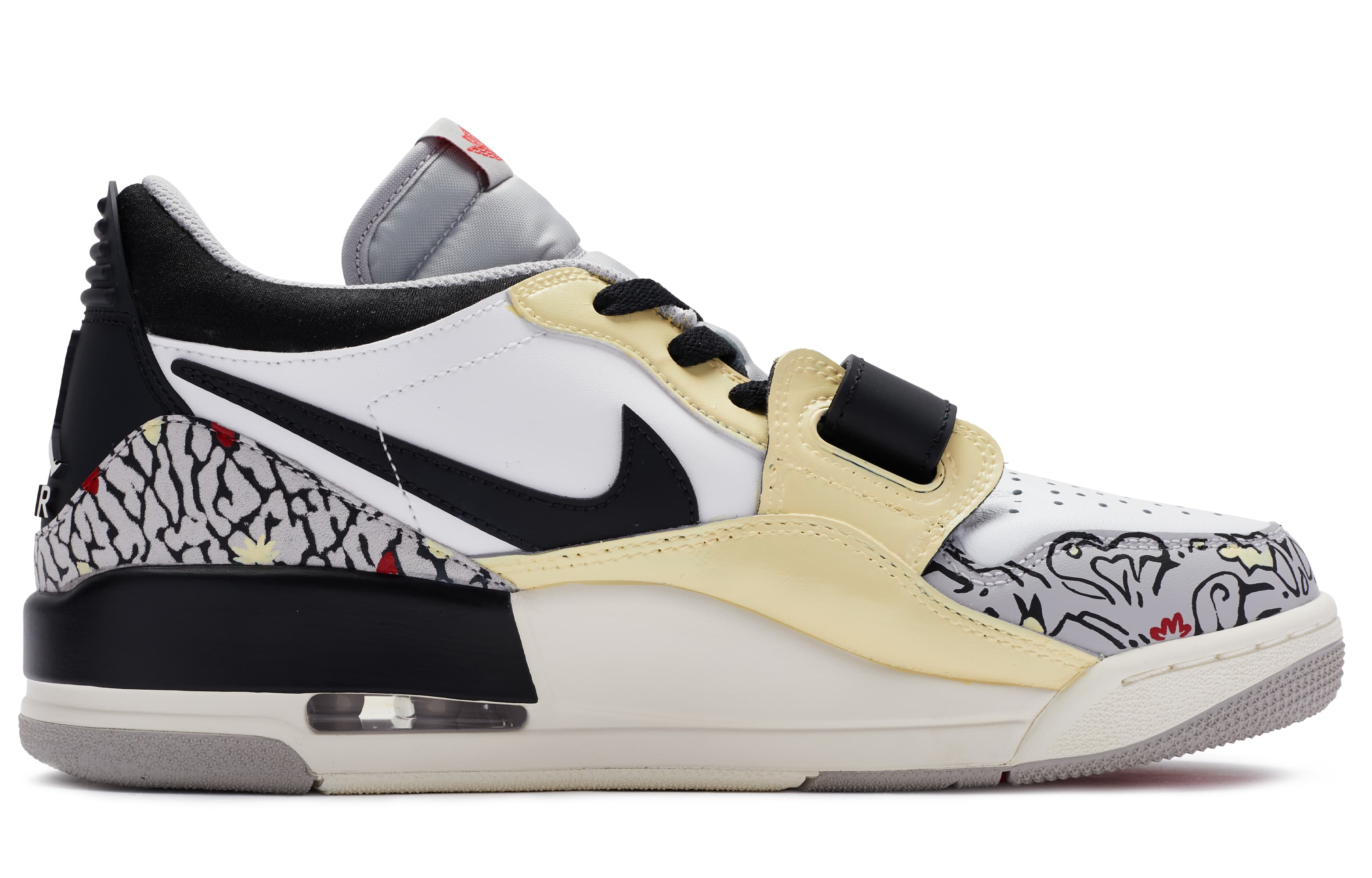 Custom Jordan Legacy 312 BIGNIU City Love Theme Daisy Low-Top Retro Basketball Shoes Men's Black Label Yellow Red 3