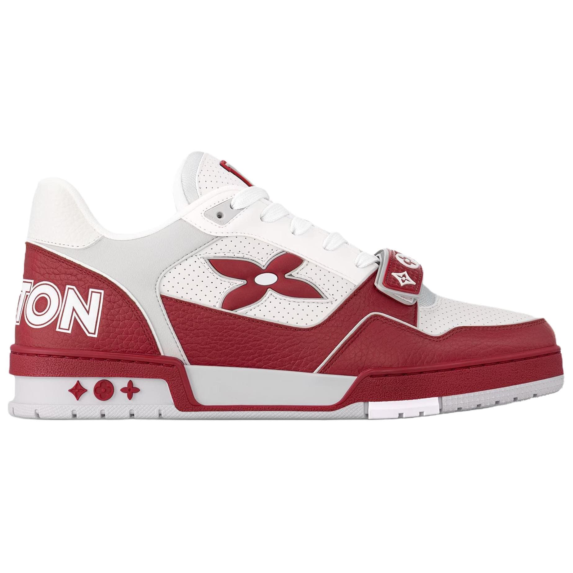 LOUIS VUITTON Trainer Calf Leather Floral Pattern Round Toe Lace-Up Low-Top Sneakers Men's Red 4