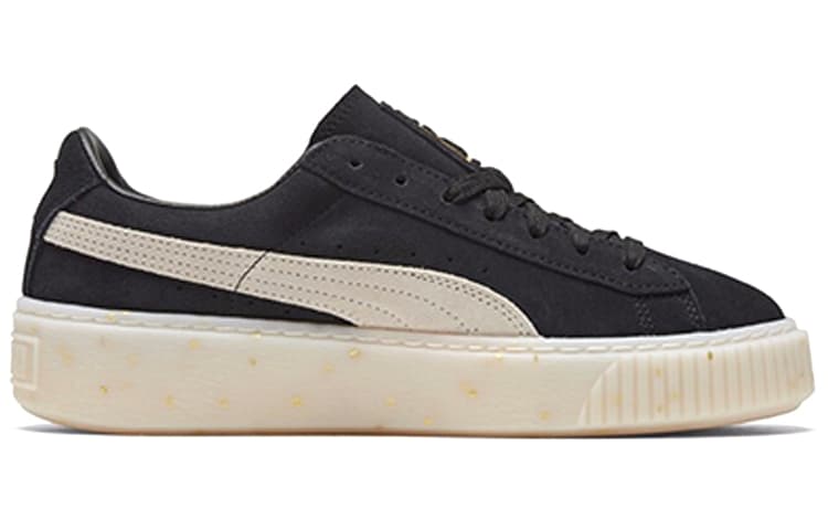 PUMA Suede Platform Black/White/Gold Board Shoes Women's 4
