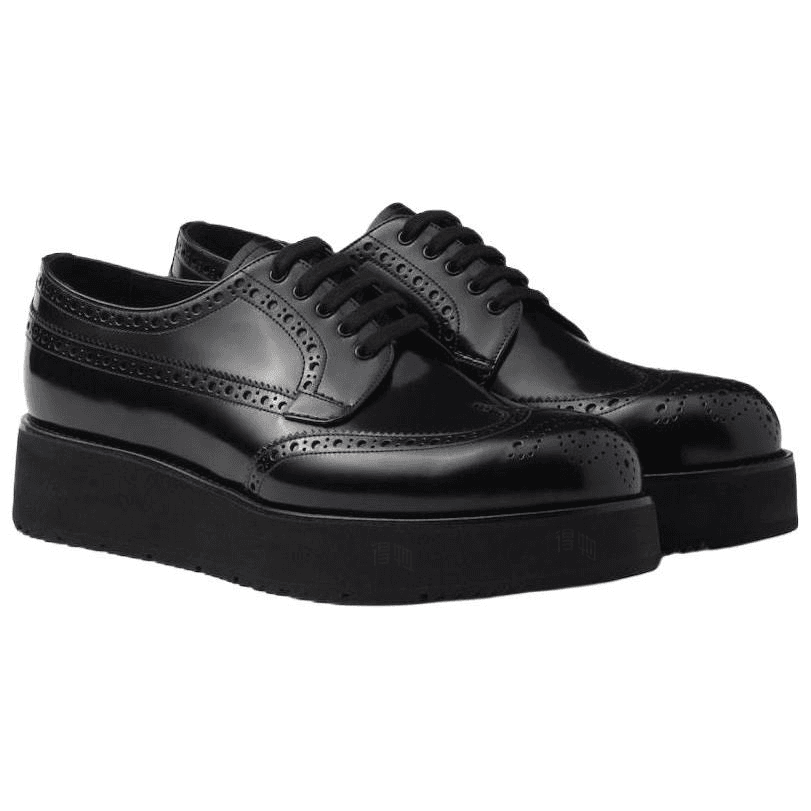 PRADA Leather Round Toe Platform Lace-Up Casual Shoes Men's Black 6