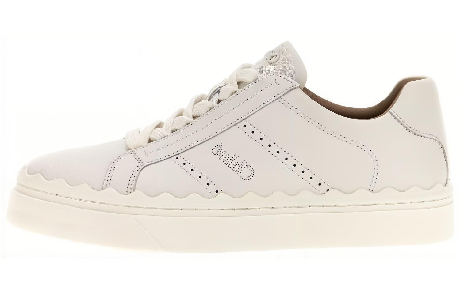 Chloe Leather Round Toe Lace-Up Low-Top Sneakers Women's White