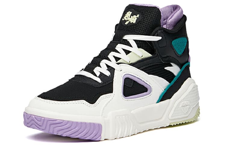 ANTA Skateboard Shoes Women's High-Top Black Ivory White/Lotus Purple 6