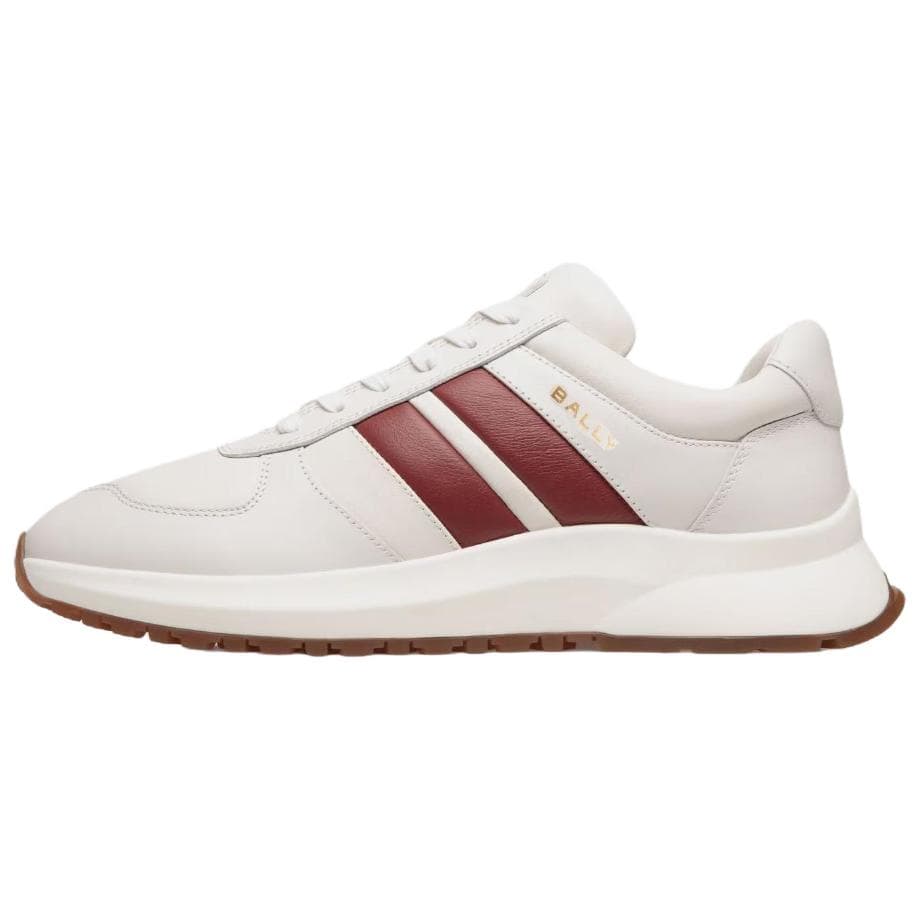 BALLY Outline Calfskin Round Toe Lace-Up Low-Top Casual Lifestyle Shoes Men's White Red