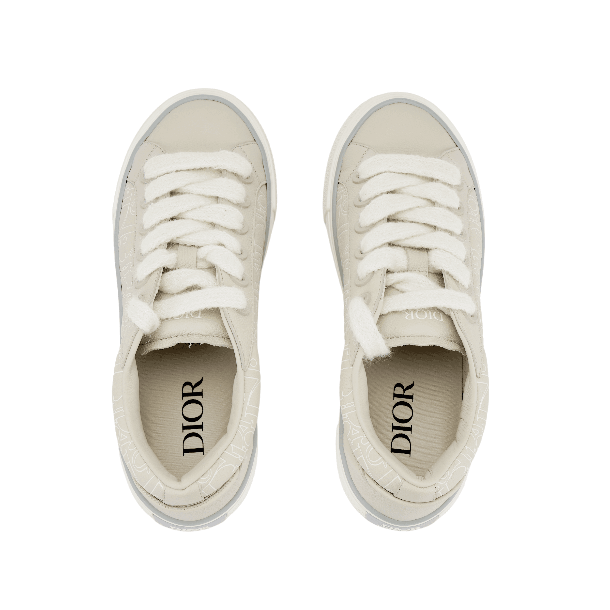 DIOR B33 Calfskin Leather Round Toe Lace-Up Low-Top Skate Shoes Unisex Beige 5