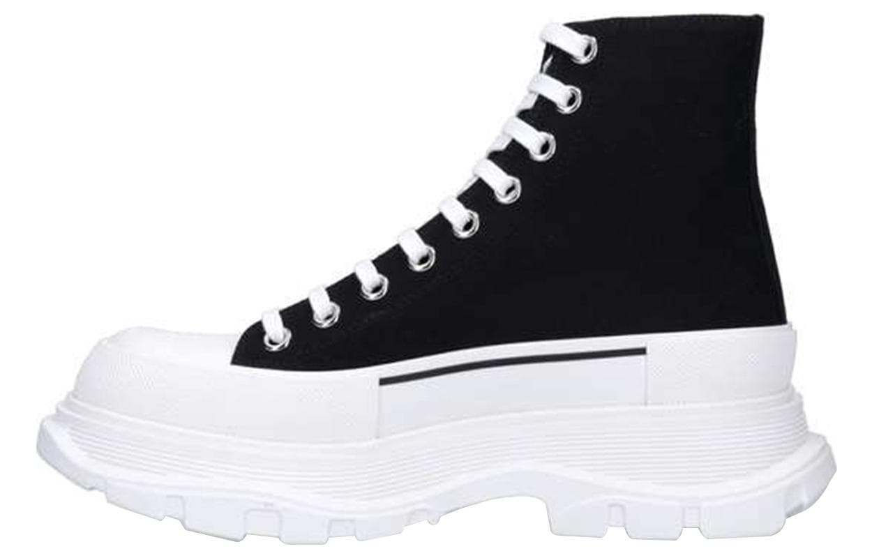Alexander McQueen Canvas Tread Slick High Top Sneakers 'Black White' 2