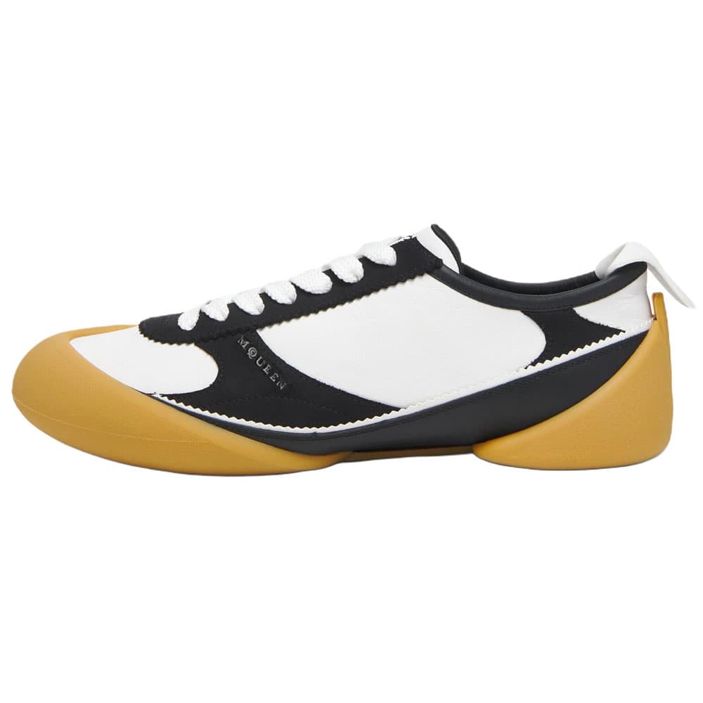 Alexander McQueen Flexion Sneaker Calfskin Round Toe Lace-Up Thin Sole Low-Top Casual Lifestyle Shoes Women's Black White Color-Blocked
