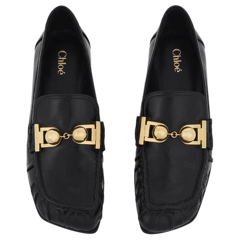 Chloe MILES Calfskin Square Toe Slip-On Loafers 1cm Women's Black 6