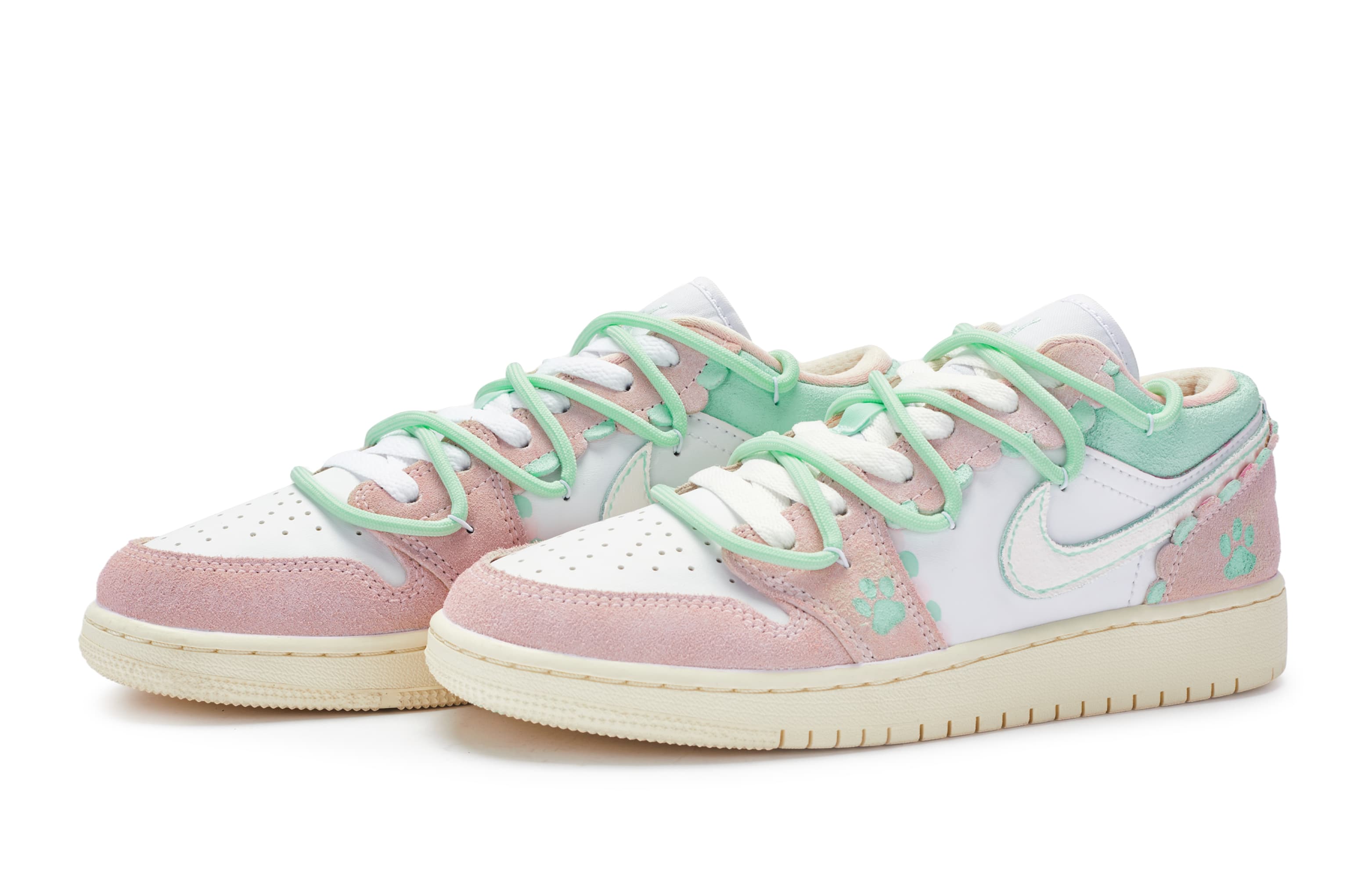 Jordan Air Jordan 1 Low Low-Top Skateboard Shoes Women's Pink Green White 3