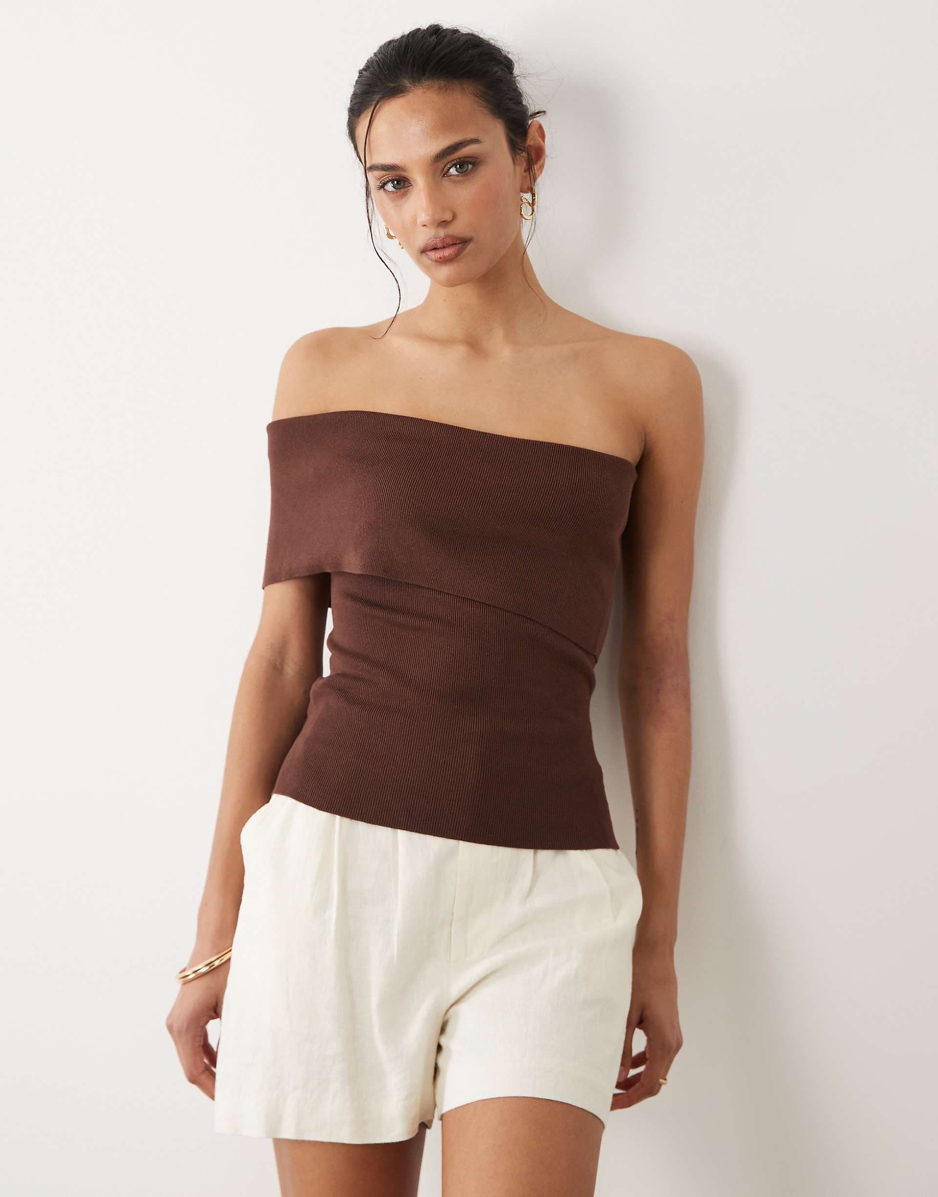 Mango one shoulder top in brown