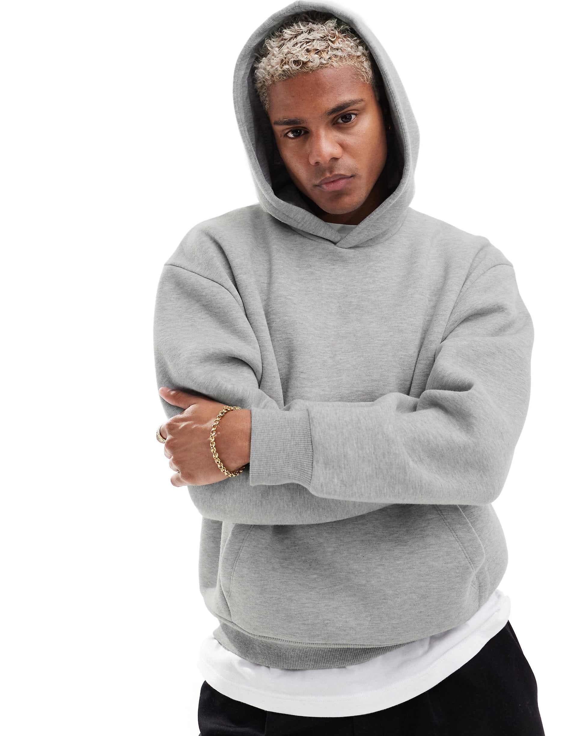 ASOS DESIGN Essentials boxy relaxed hoodie in gray heather