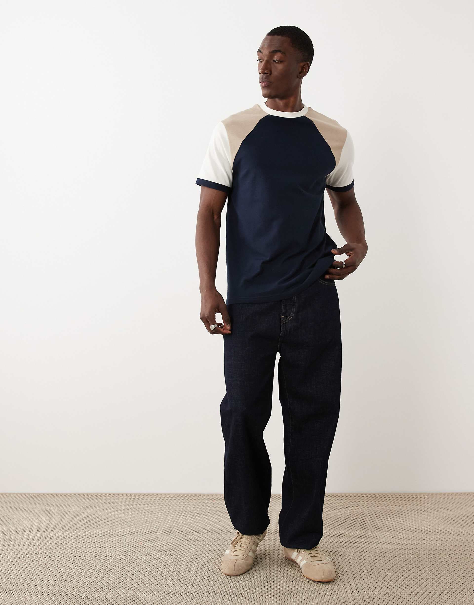 ASOS DESIGN heavyweight regular fit T-shirt with contrast sleeves in cream