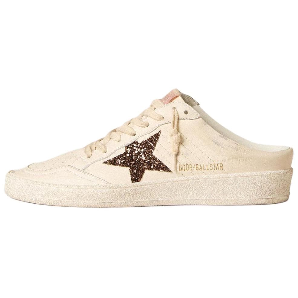 Golden Goose Ball Star Cow Leather Round Toe Slip-On Rubber Sole Slip-Resistant Toe-Cover Slides Women's Beige