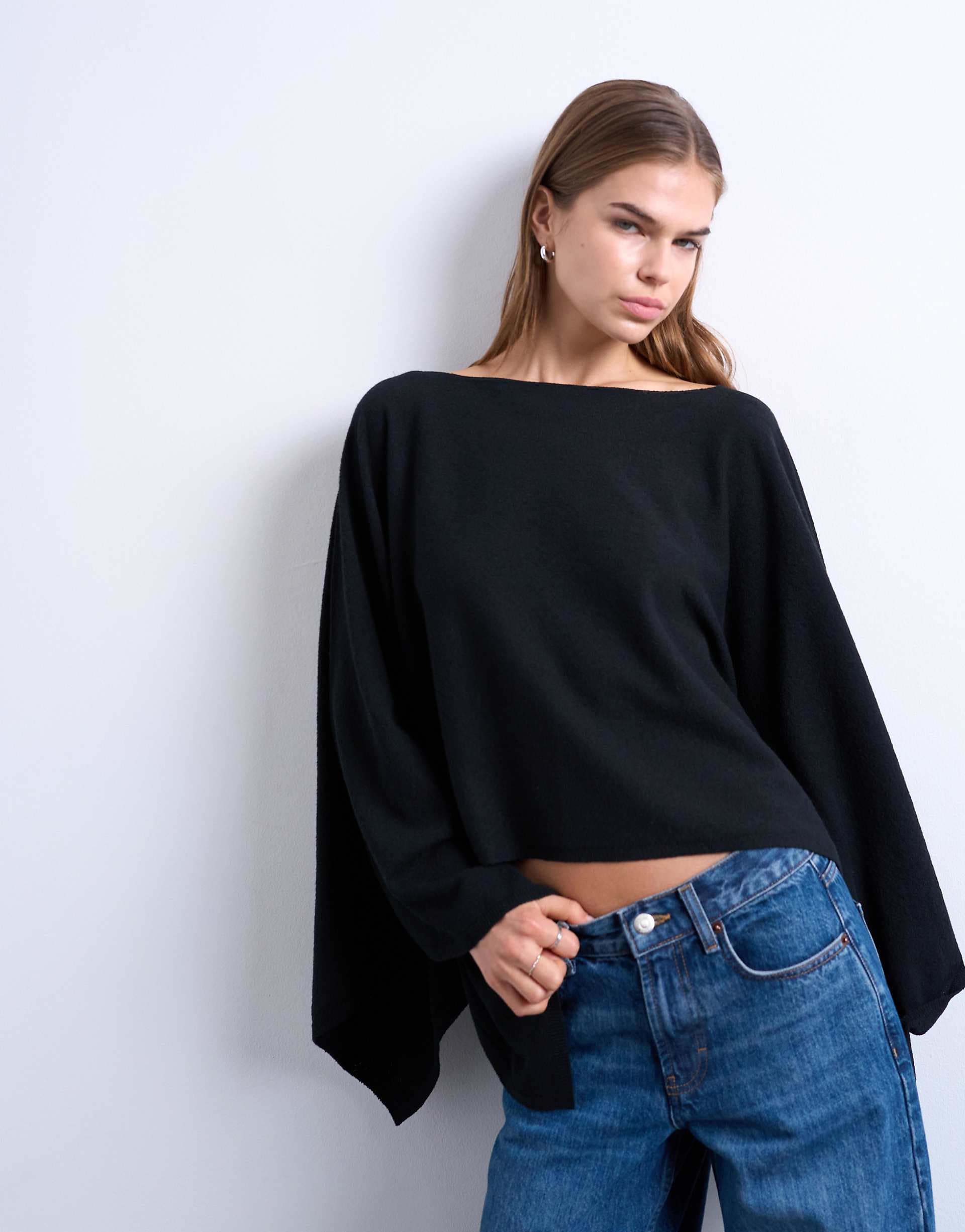Topshop knit poncho in black