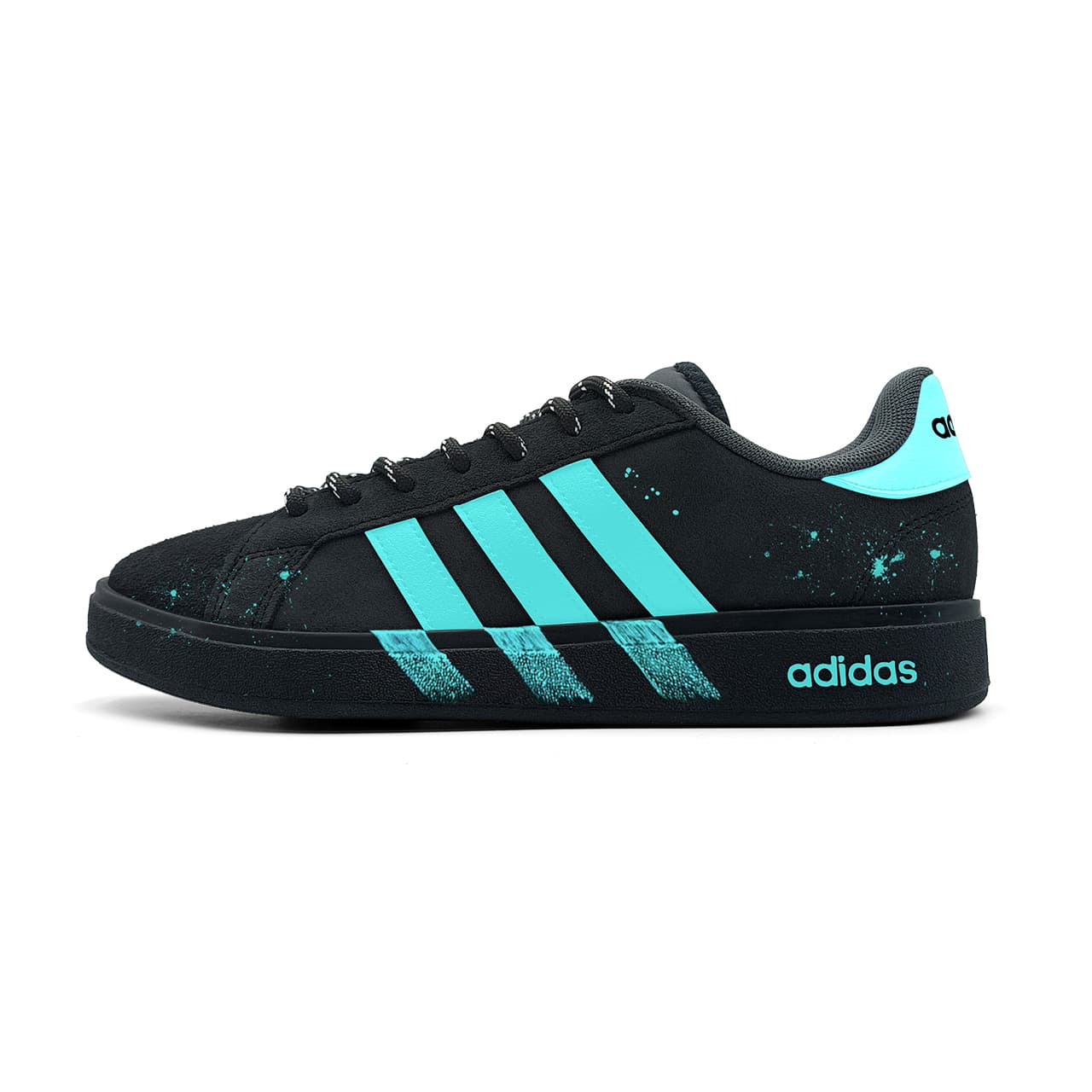 Custom adidas Grand Court Base 00s 'Lotus Pond Moonlight' Sneakers - Splatter Suede Classic Low-Top Casual Shoes Unisex Black Blue