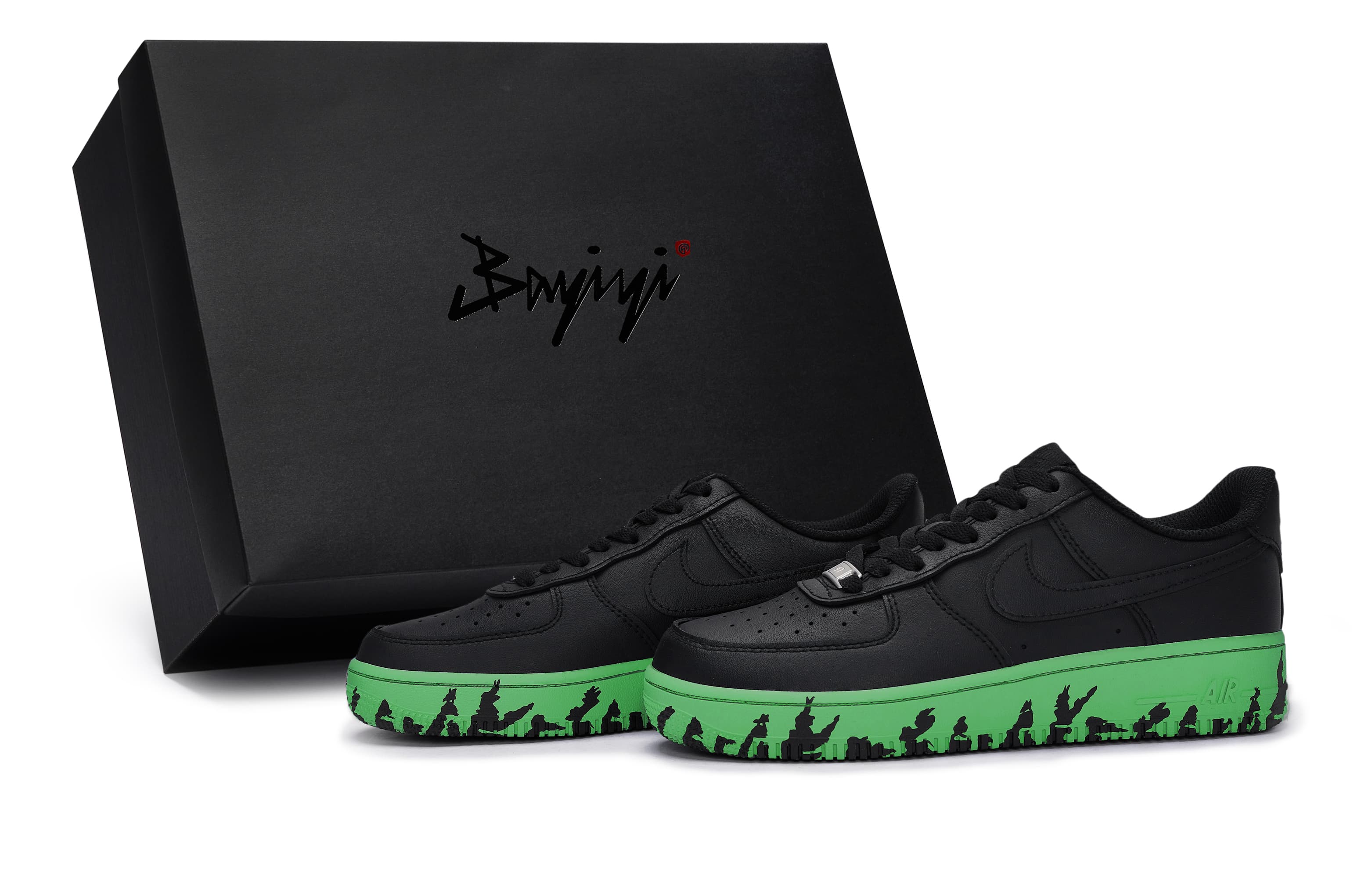 Custom Sneakers Nike Air Force 1 07 '811 Made' 'Time Green' Special Box Fashion High Street Distressed Slip-Resistant Wear-Resistant Low-Top Sneakers Unisex Black Green