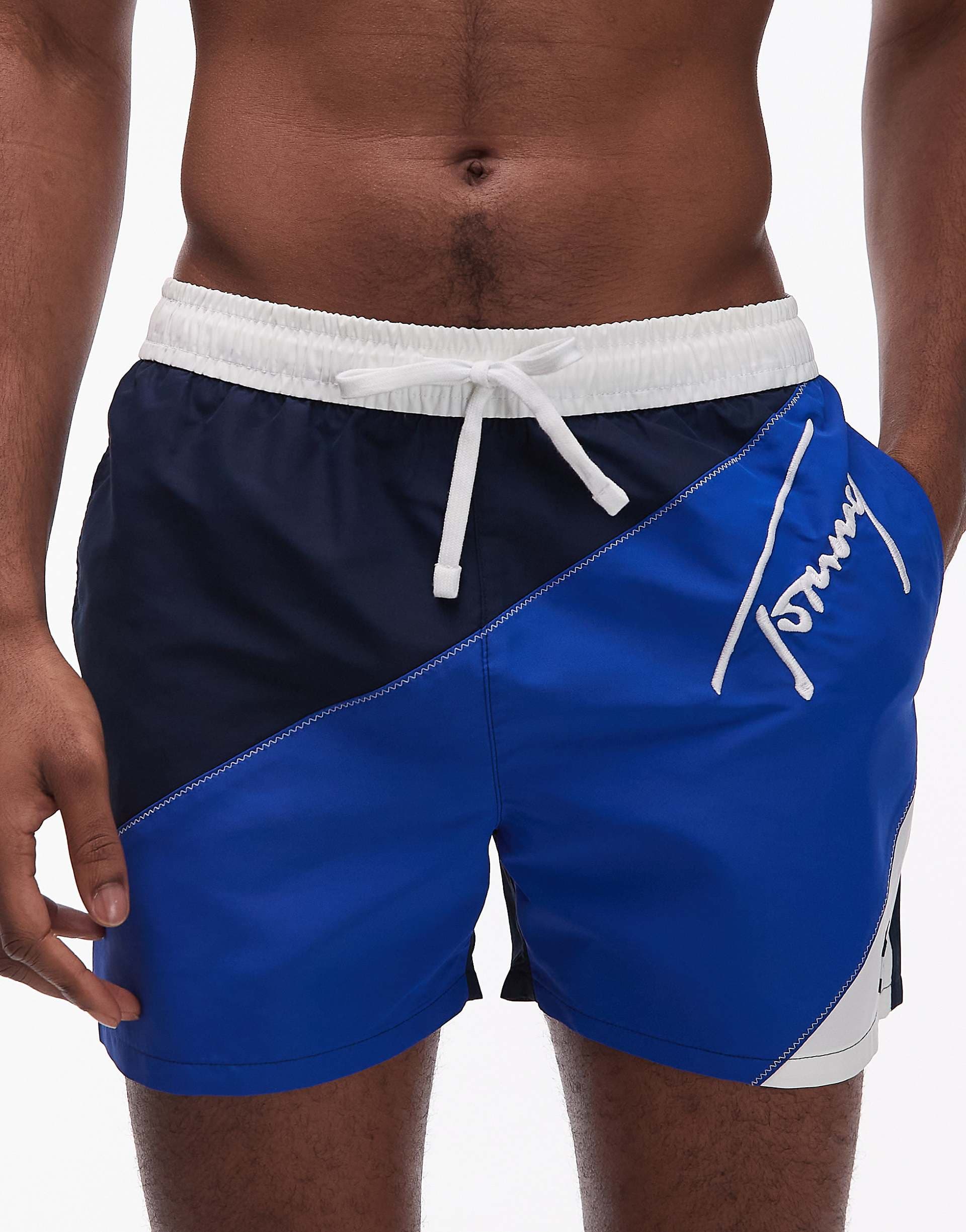 Tommy Hilfiger drawstring swim shorts in blue & navy