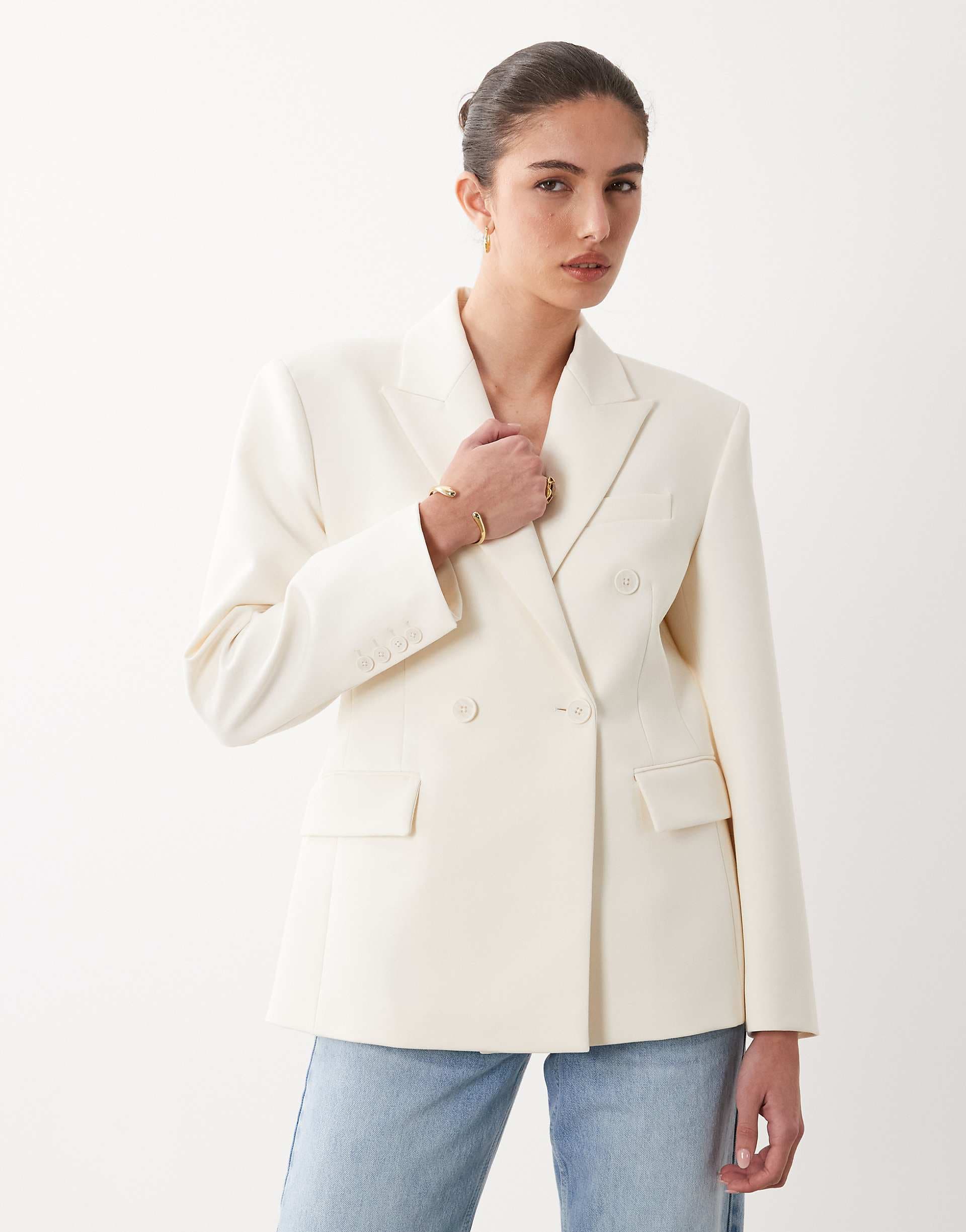 Mango statement shoulders blazer in cream