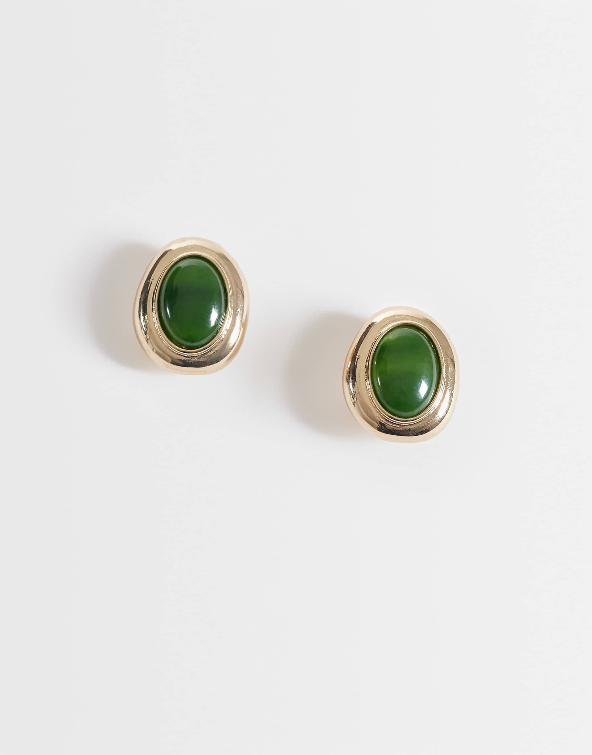 Accessorize green faux stone vintage look earrings in gold tone