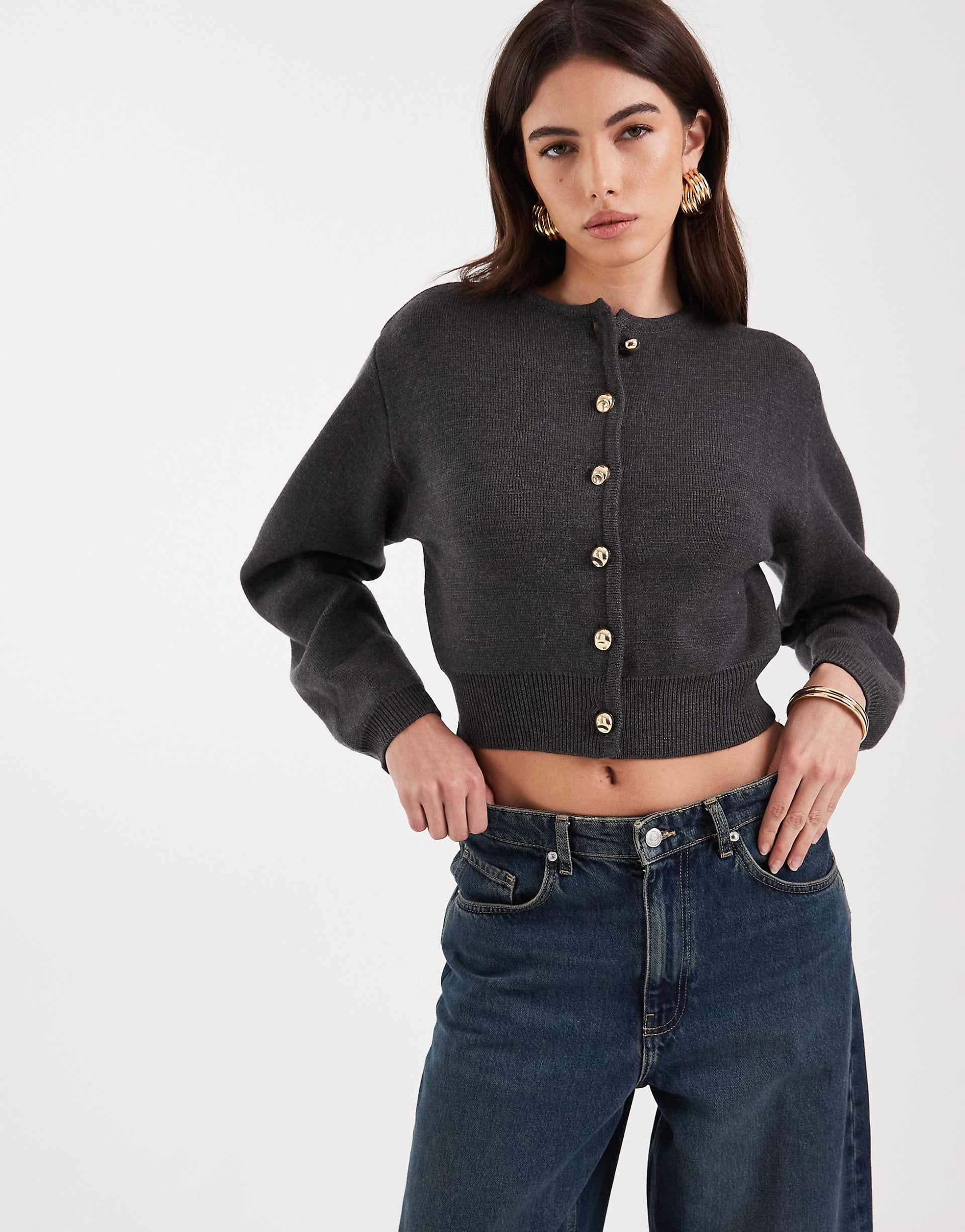 River Island structured sleeves cardigan in gray