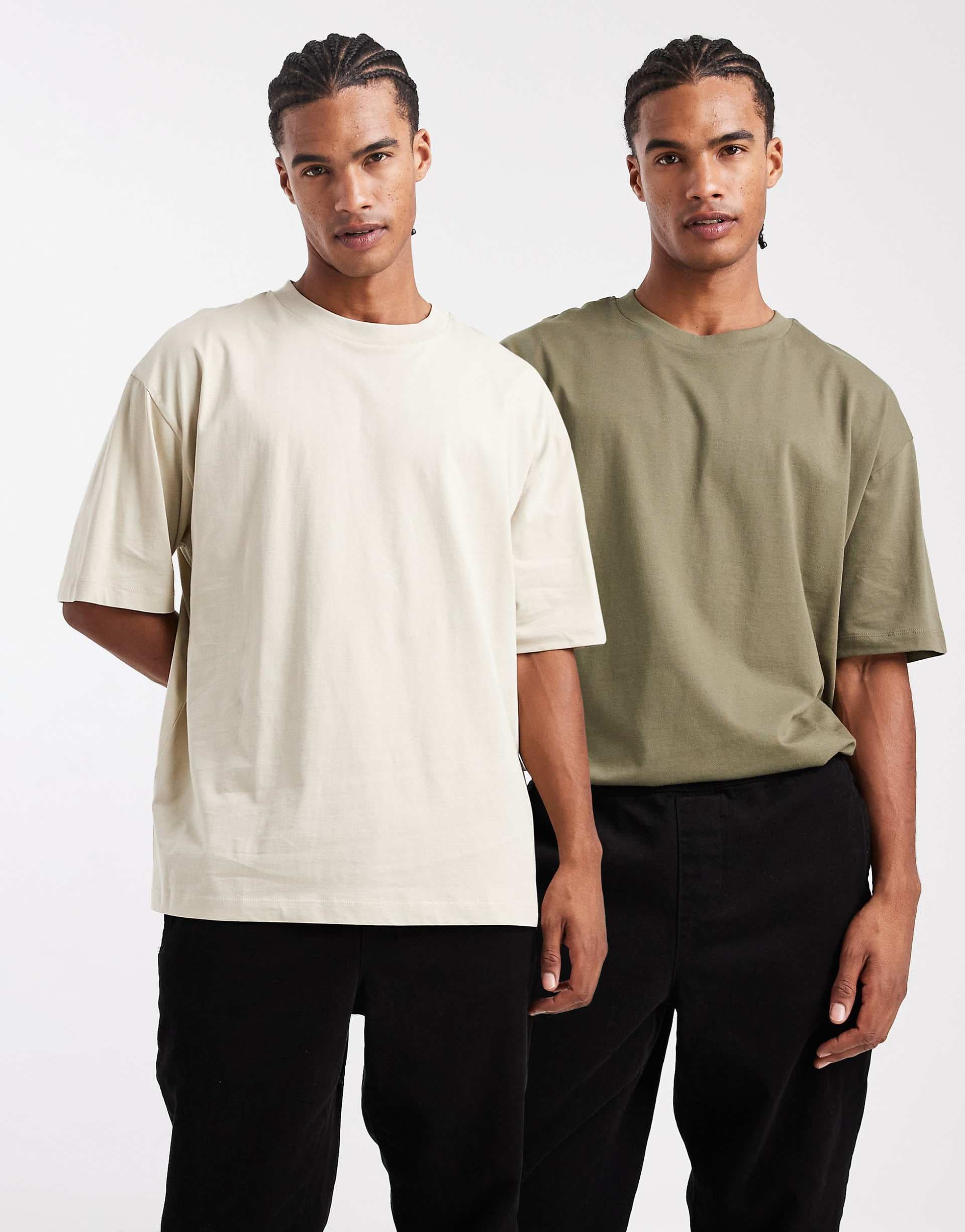 ASOS DESIGN essentials 2 pack oversized T-shirts in stone and khaki