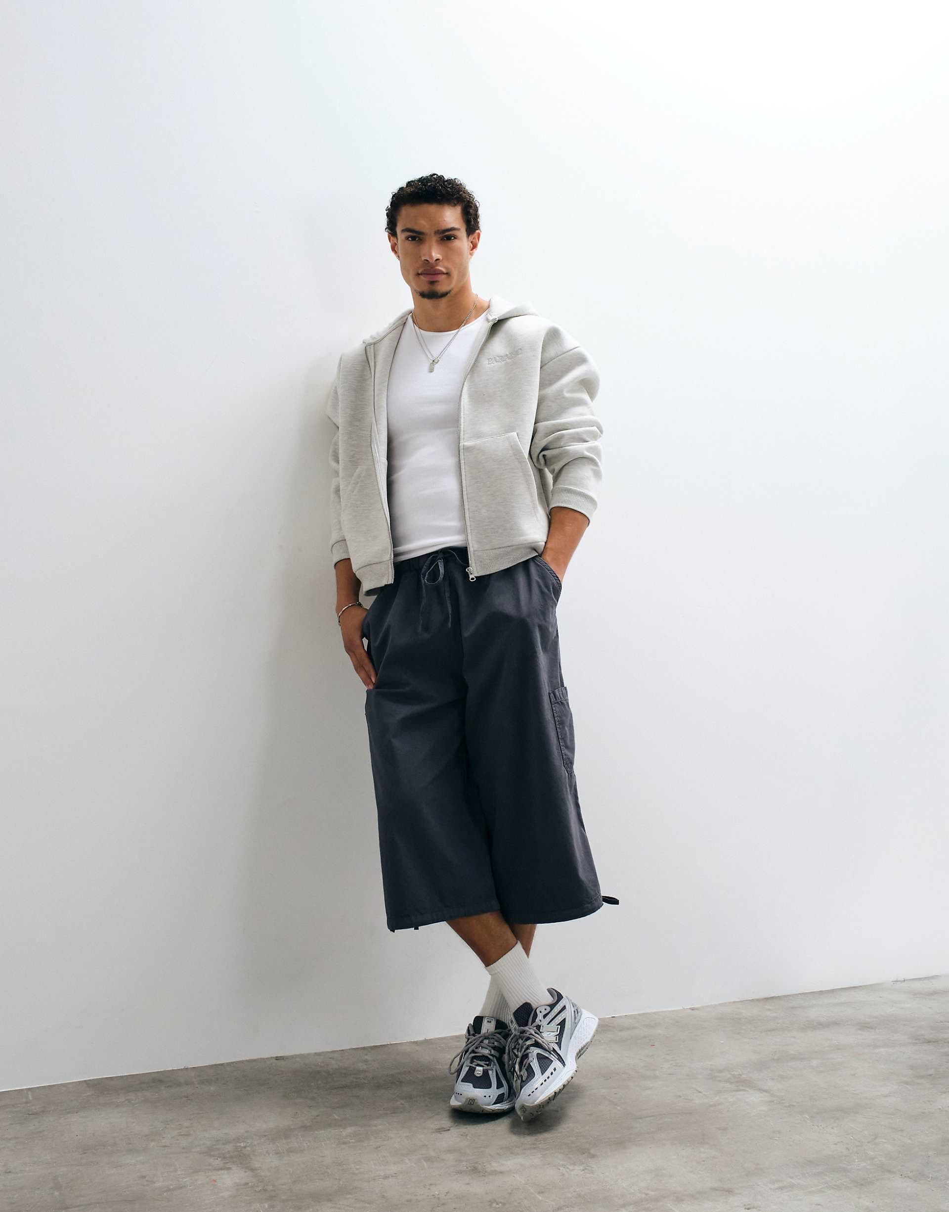 COLLUSION utility jorts in charcoal