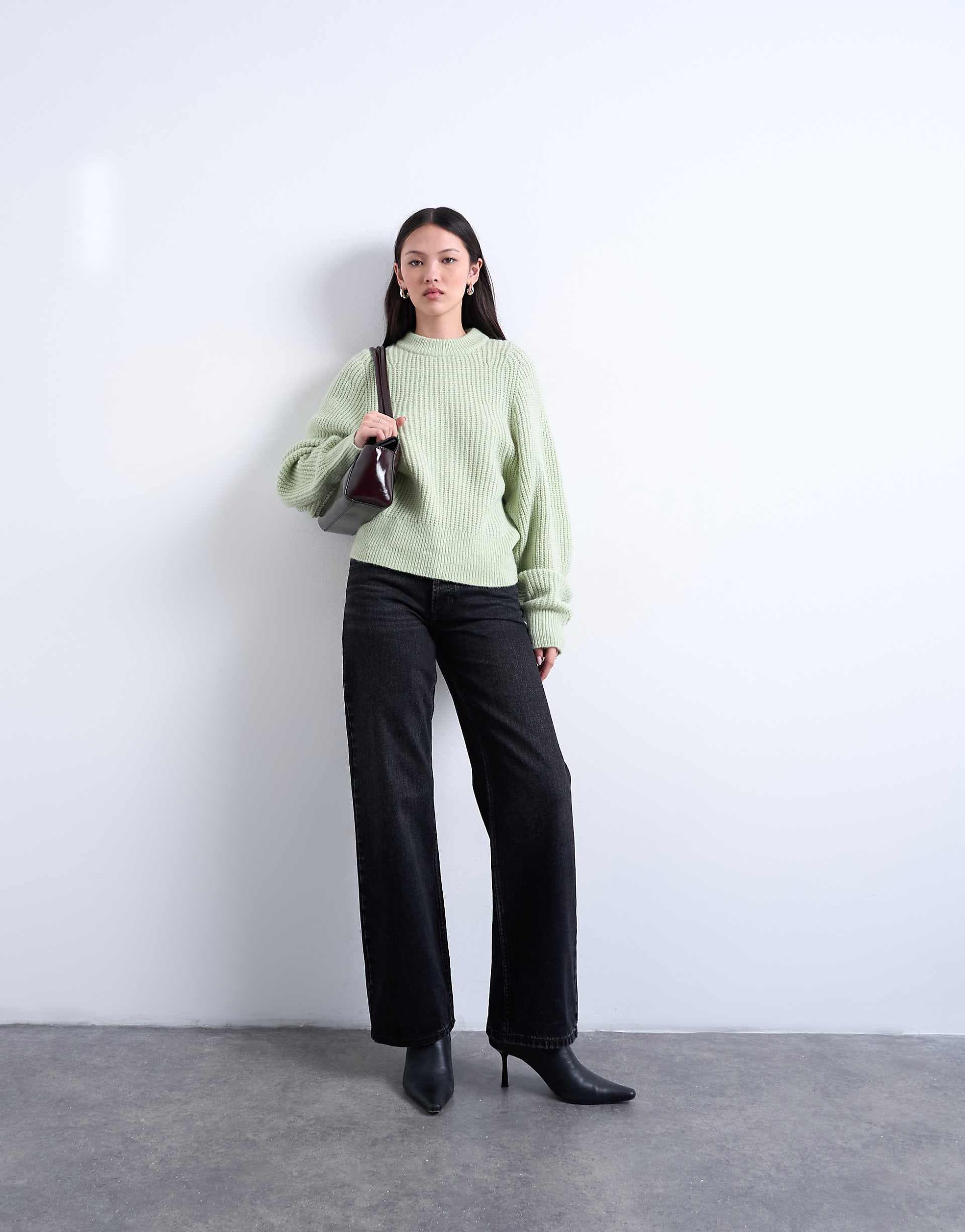 Topshop knit balloon sleeve sweater in mint