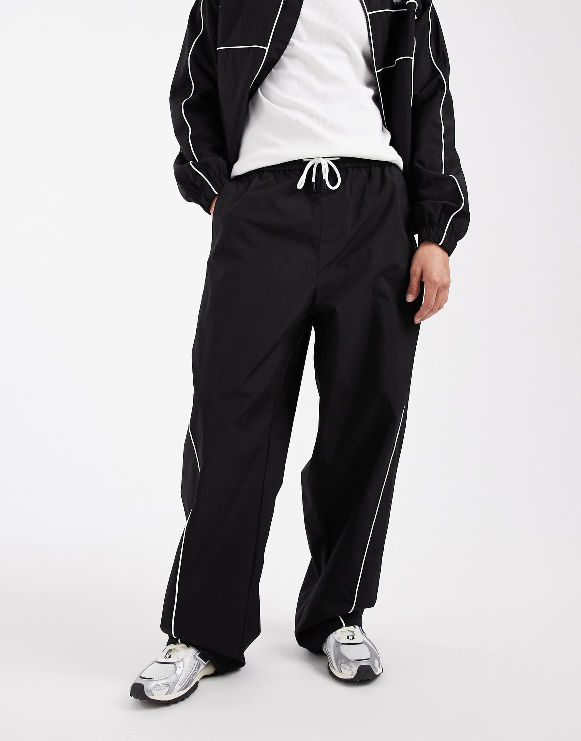 Tommy Jeans Theo piping detail parachute track pants in black