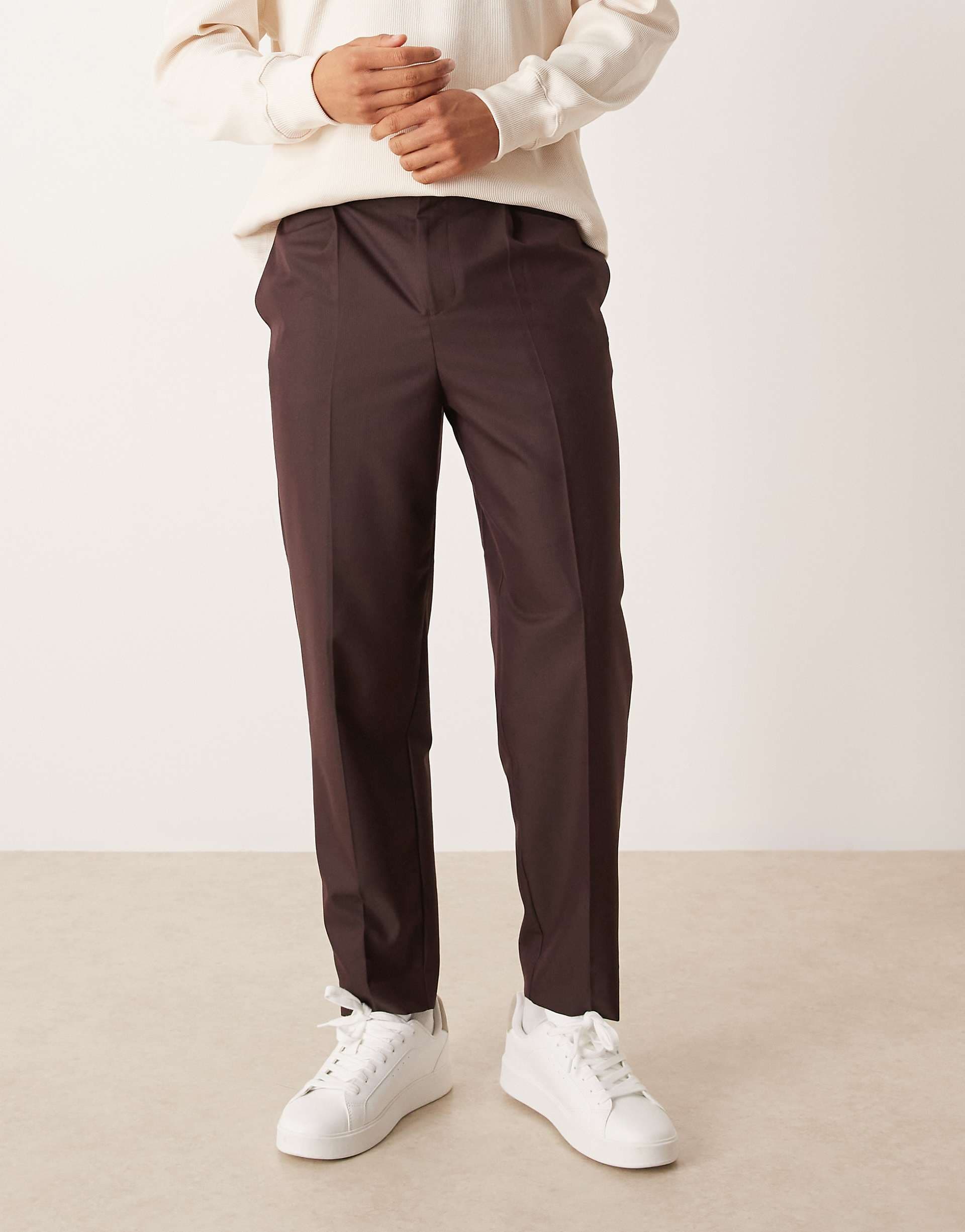 ASOS DESIGN tailored tapered pants in dark burgundy microtexture