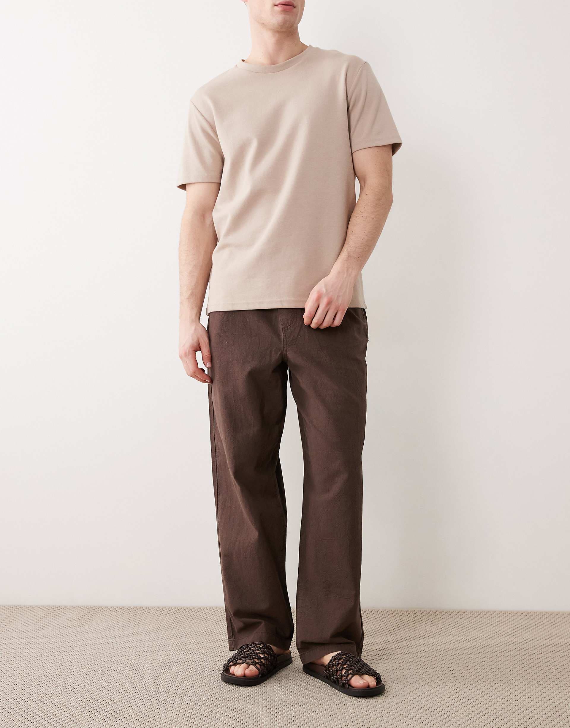 ASOS DESIGN loose fit textured pants in brown - part of a set
