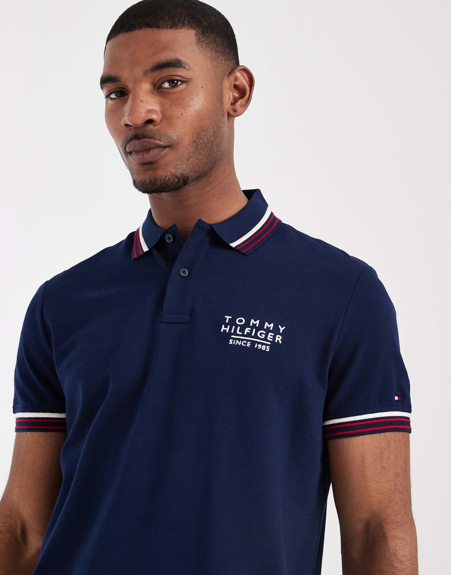 Tommy Hilfiger tipped collar and cuffs polo shirt in navy