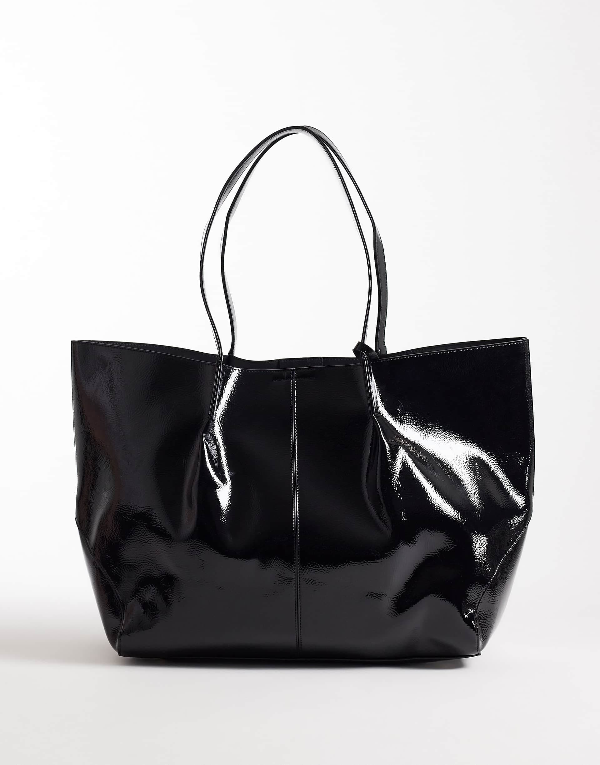 ASOS DESIGN oversized patent tote with zippered pouch in black