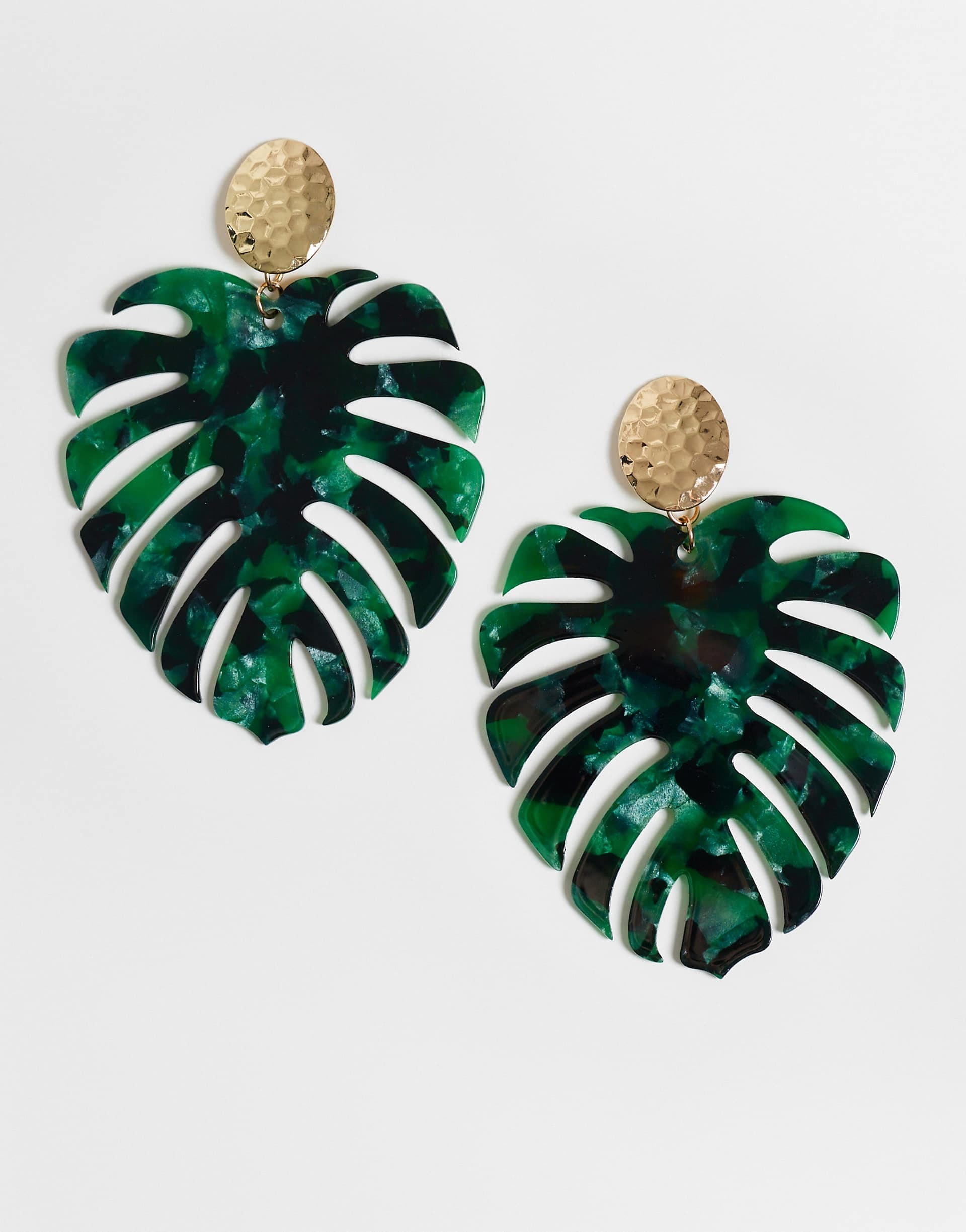 DesignB London statement palm leaf earrings in green