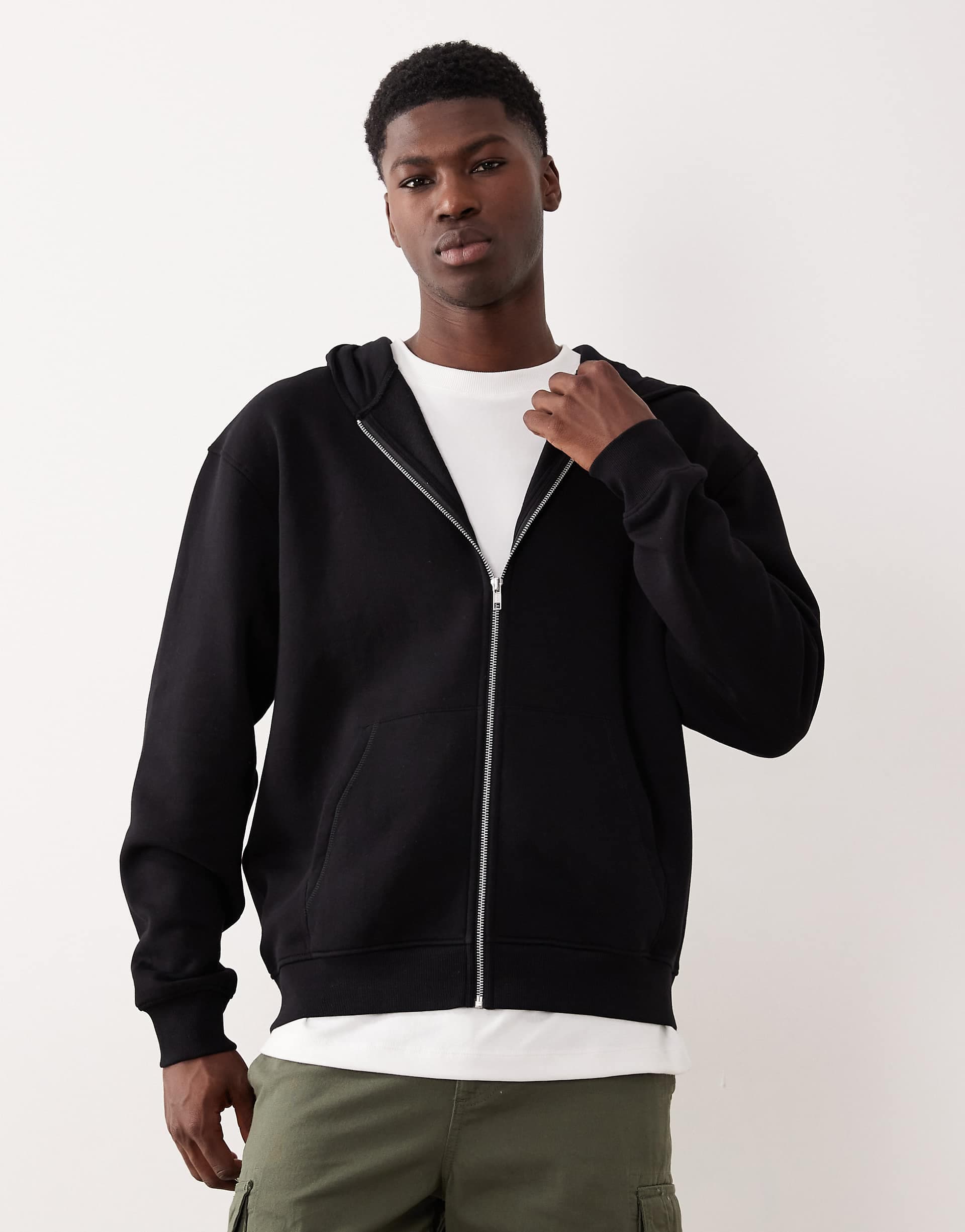 ASOS DESIGN essentials relaxed fit zip up hoodie in black